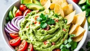 Appetizer recipe for guacamole and chips, famous worldwide