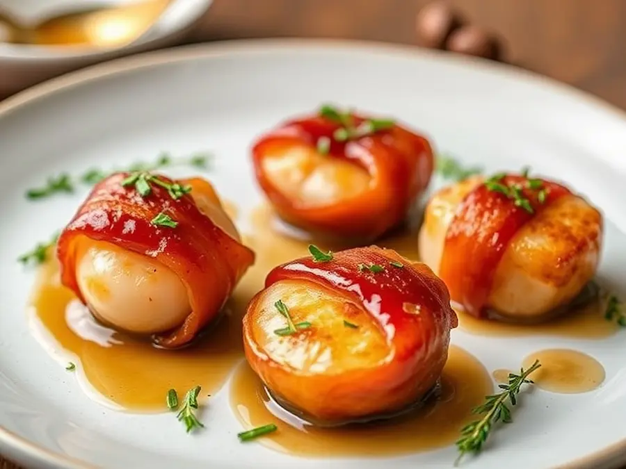 Bacon-wrapped scallops Appetizer with Maple Coating