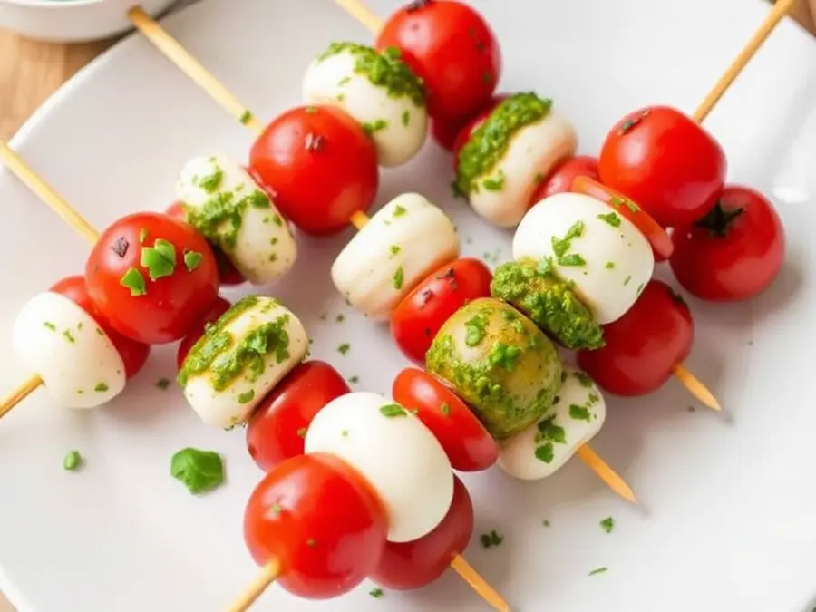 Caprese skewers with pesto-love in every bite