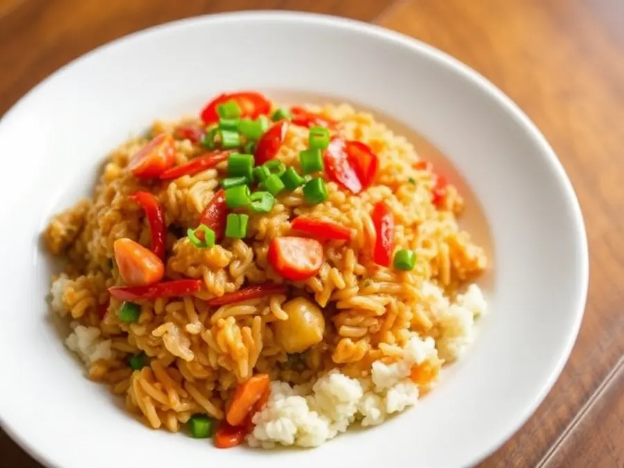 Kimchi fried rice-veggie power on a plate