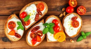 Reinvented tomato bruschetta topped with citrus and whipped ricotta
