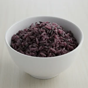 Chilled cooked black rice in bowl