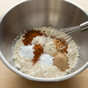 Step 3 - whisking flour, spices, and leaveners together