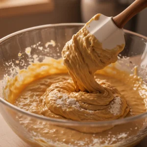 Step 4 - folding dry into wet ingredients to make banana bread batter