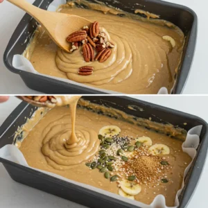Step 5 - add pecans and pour banana bread batter into pan